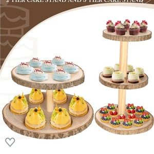 Rustic 2-Tier and 3-Tier Wood Cake Stand Display - Natural
